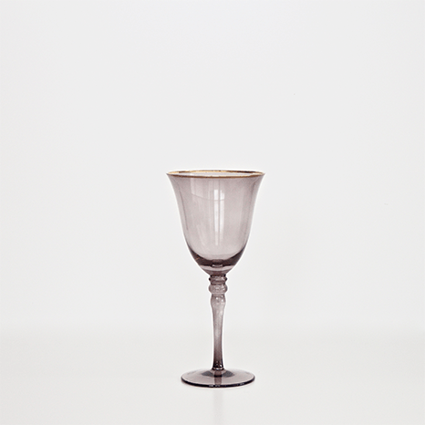 A Table to Love, grey wine glass with gold rim A Table to Love, grey wine glass with gold rim for sale or rent